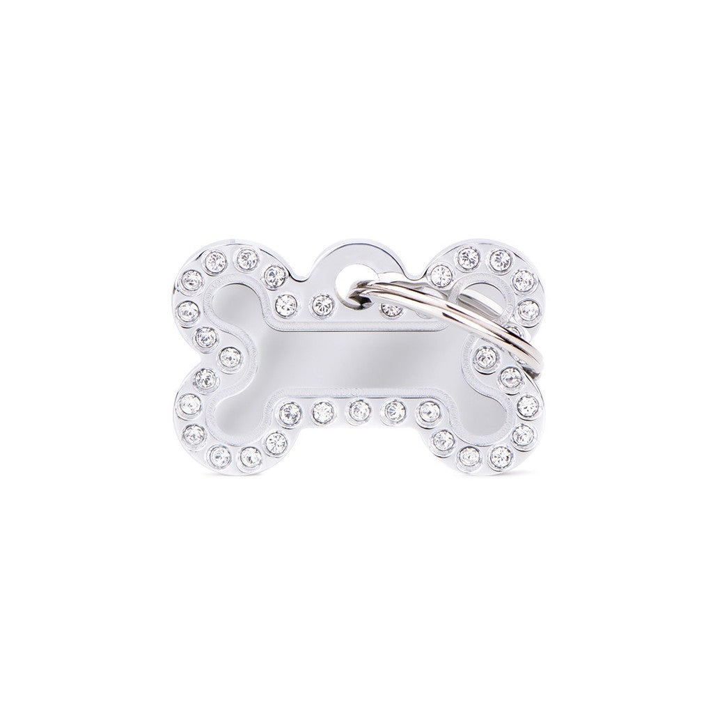 Hondenpenning |  Glam Small Bone ID Tag with Rhinestones